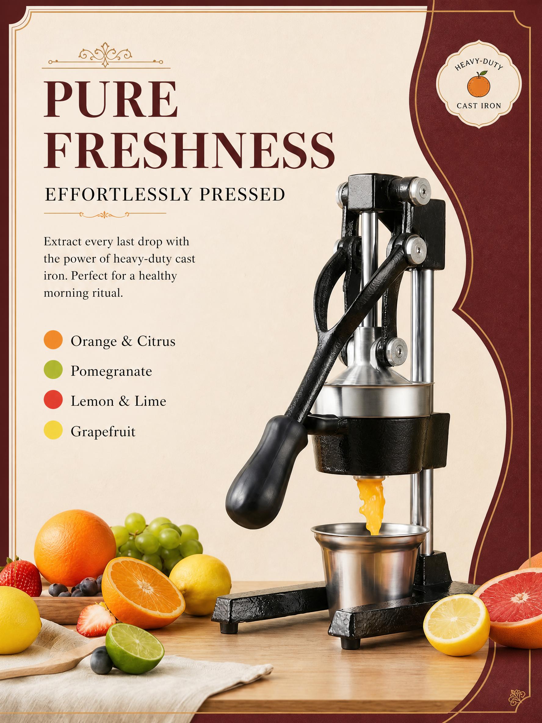 Citrus Juicer Bar - Handmatige sapcentrifuge, handmatige citruspers, robuuste gietijzeren