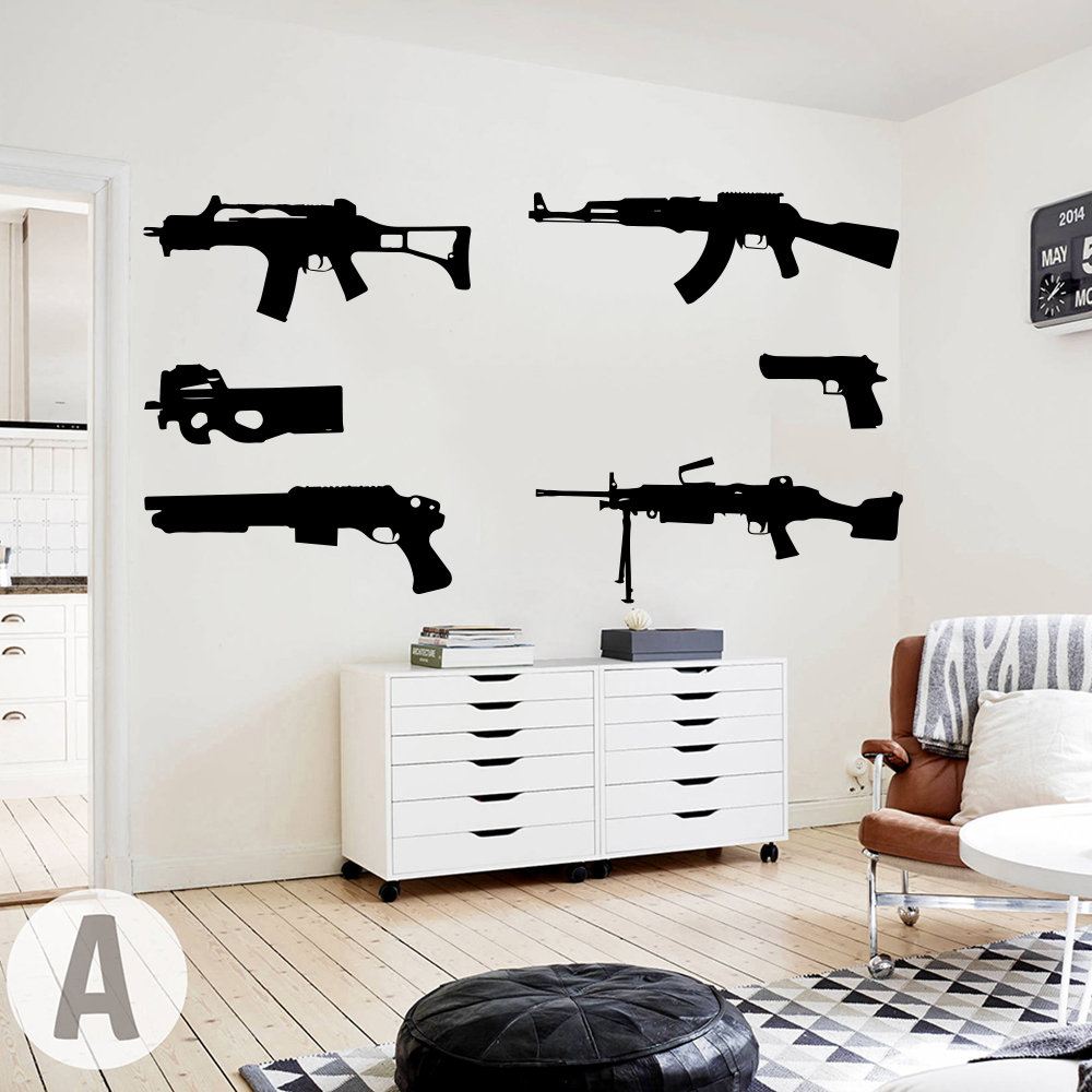 Smoking Gun Kit - Set van 6 geweren muurtattoo kinderkamer